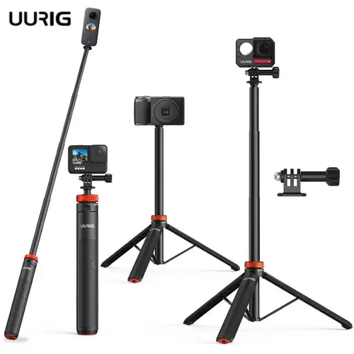 UURIG 130cm extensible palo de Selfie trípode soporte mango para GoPro 12 11 10 9 8 Insta360 X4 DJI OSMO Action 3 4 Accesorios