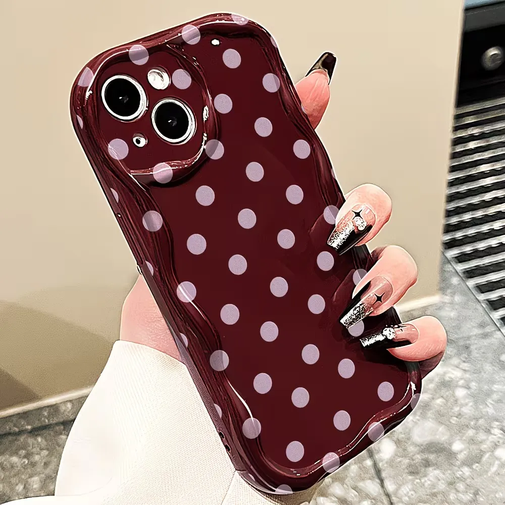 Minimalistisches Polka-Dot-Creme-Muster Weiche Handyhülle für iPhone 18 17 16 Pro Max 17e 16e 15 14 Plus 13 12 11 3D Wellenrand-Cover – Detail 5