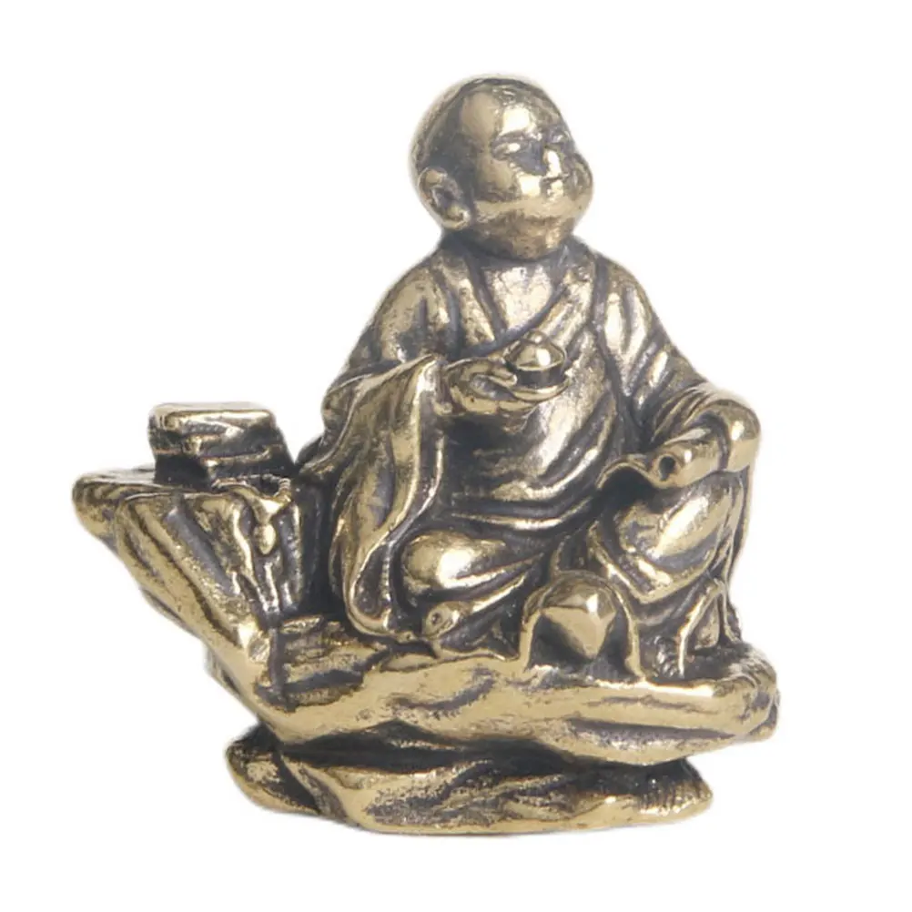 

Zen Monk Statue Decorative Buddha Ornament Home Buddhism Adornment Realistic Brass Golden Small Tabletop Model Religious Decor
