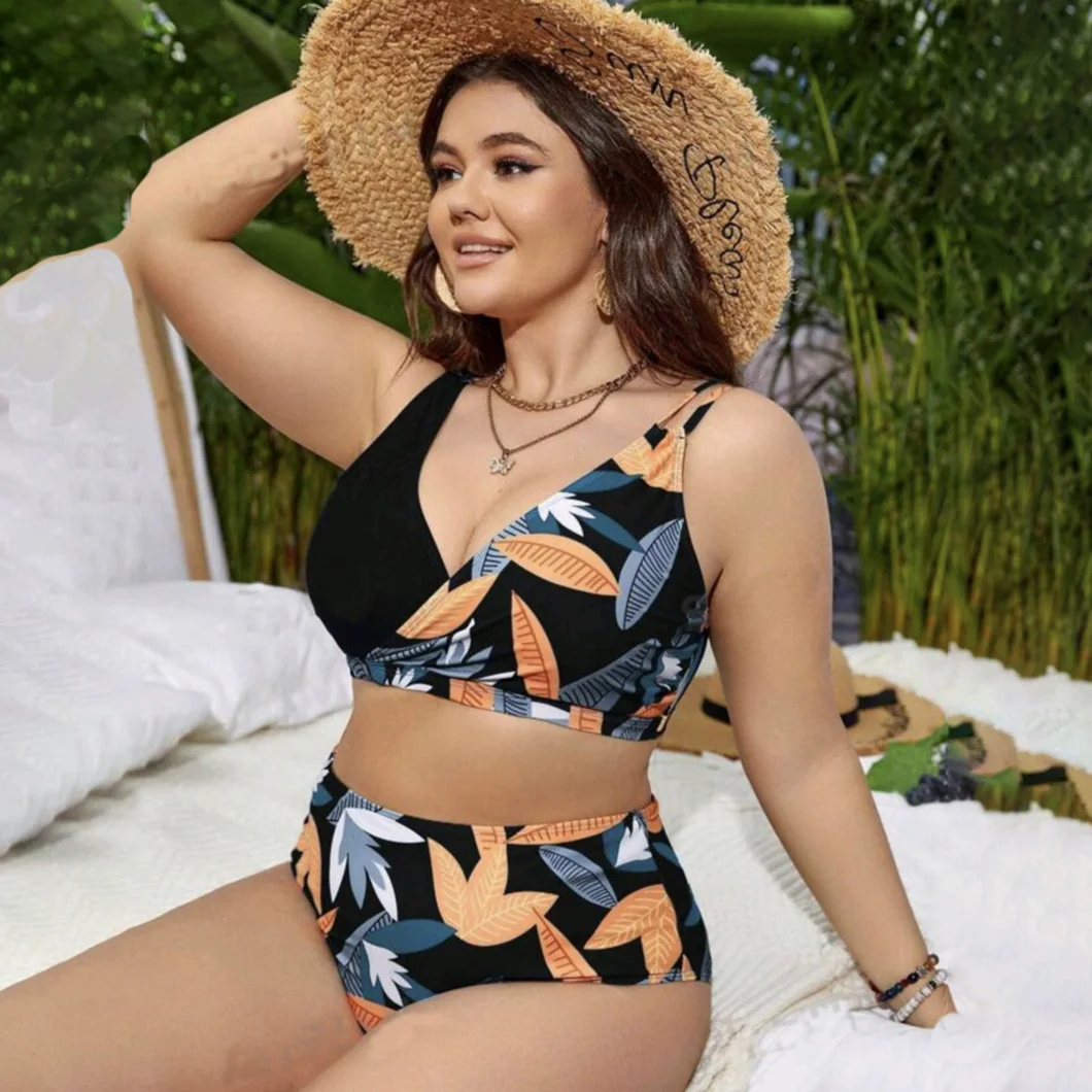 

Printed gathered fashionable swimsuit summer plus-size bikini swimsuit separate beach resort swimsuit