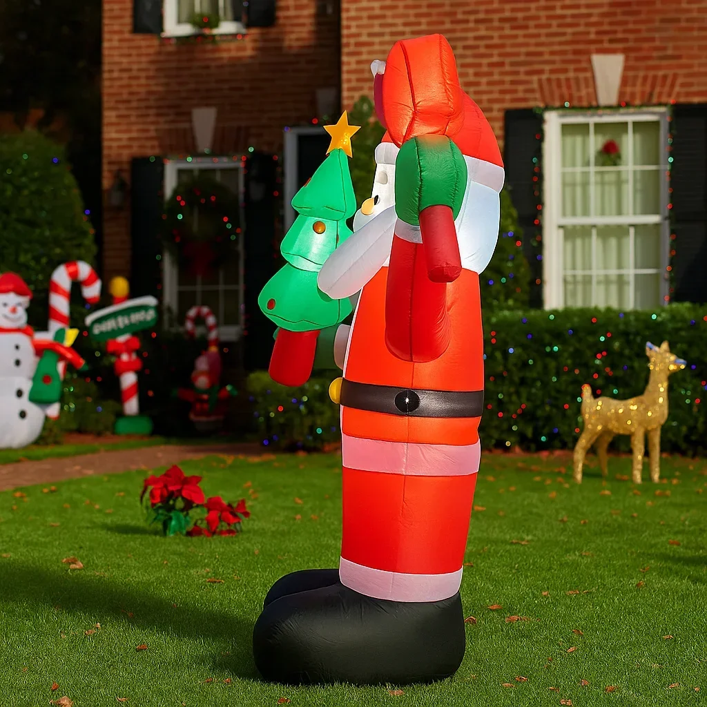 6FT Christmas Decorations Inflatable Holding Tree Santa Claus Welcome Toys Home Yard Xmas Ornaments LED Decor Christmas Suppli