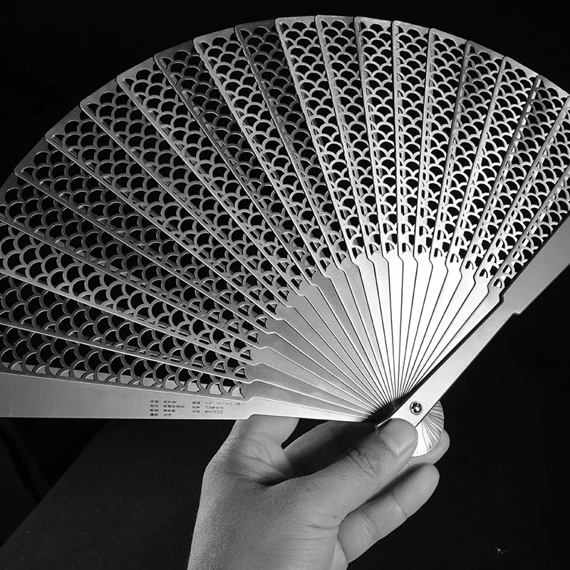 All-Titanium Alloy Folding Fan Chinese Style Metal Kung Fu Fan Chinese Men\'s Tai Chi Fan