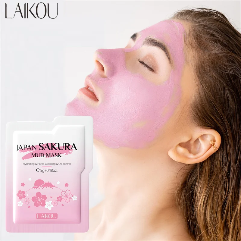 LAIKOU Japón Sakura máscara sólida limpieza profunda Control de aceite equilibrio antioxidante reduce los poros eliminar puntos negros máscara de barro 5g
