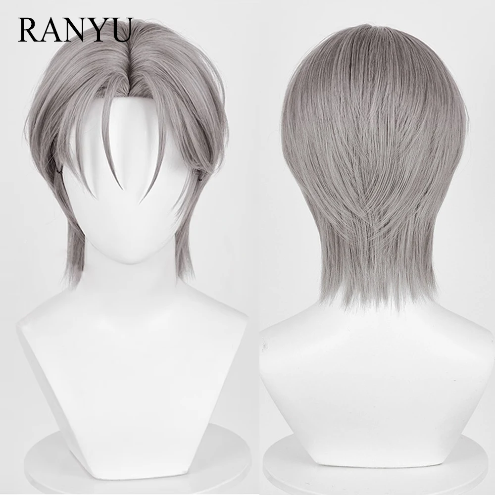 Anime Game Grey Cosplay Wig Middle Part Synthetic Short Straight Fluffy Wig Heat Resistant for Daily Party