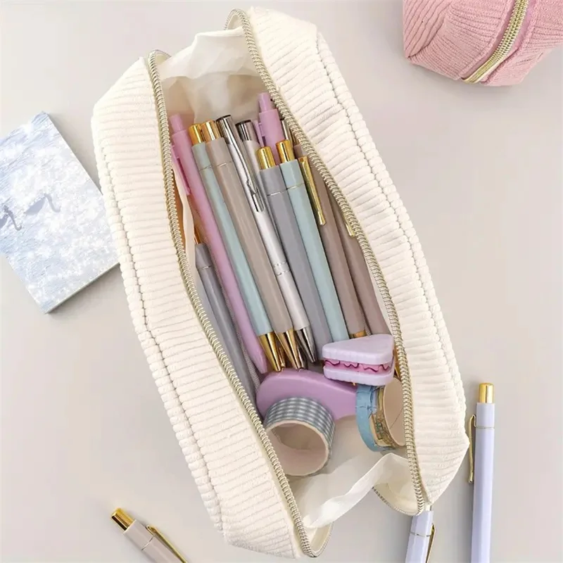 Fashion Cosmetic Bag Corduroy Women\'s Makeup Bag Large Capacity Portable Hand Carrying Storage Bag Travel Wash Bag 2024 New