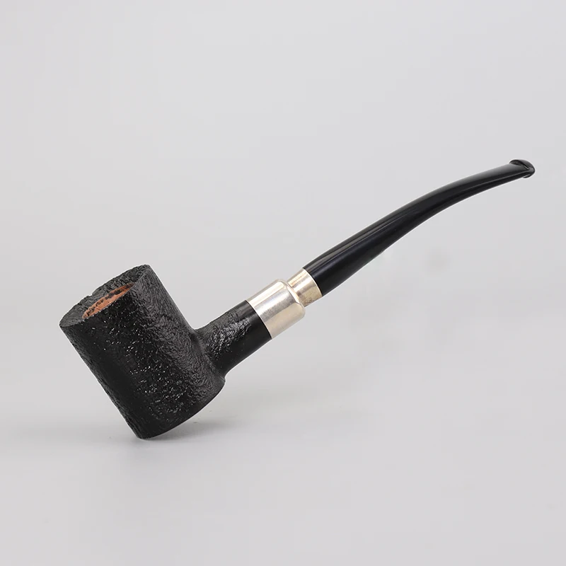 

MUXIANG Briar pipe Hand carved pipe Military style insert design Stem and mouthpiece Metal ring protection Hammer pipe