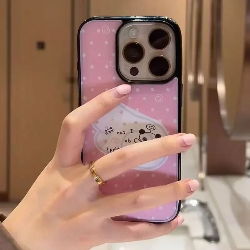 Polka Dot Cute Line Bear Kawaii Cartoon Pink Phone Case For iPhone 17 16 15 14 13 12 11 Pro MAX XR XS 17air 16e 7 8 Plus Cover