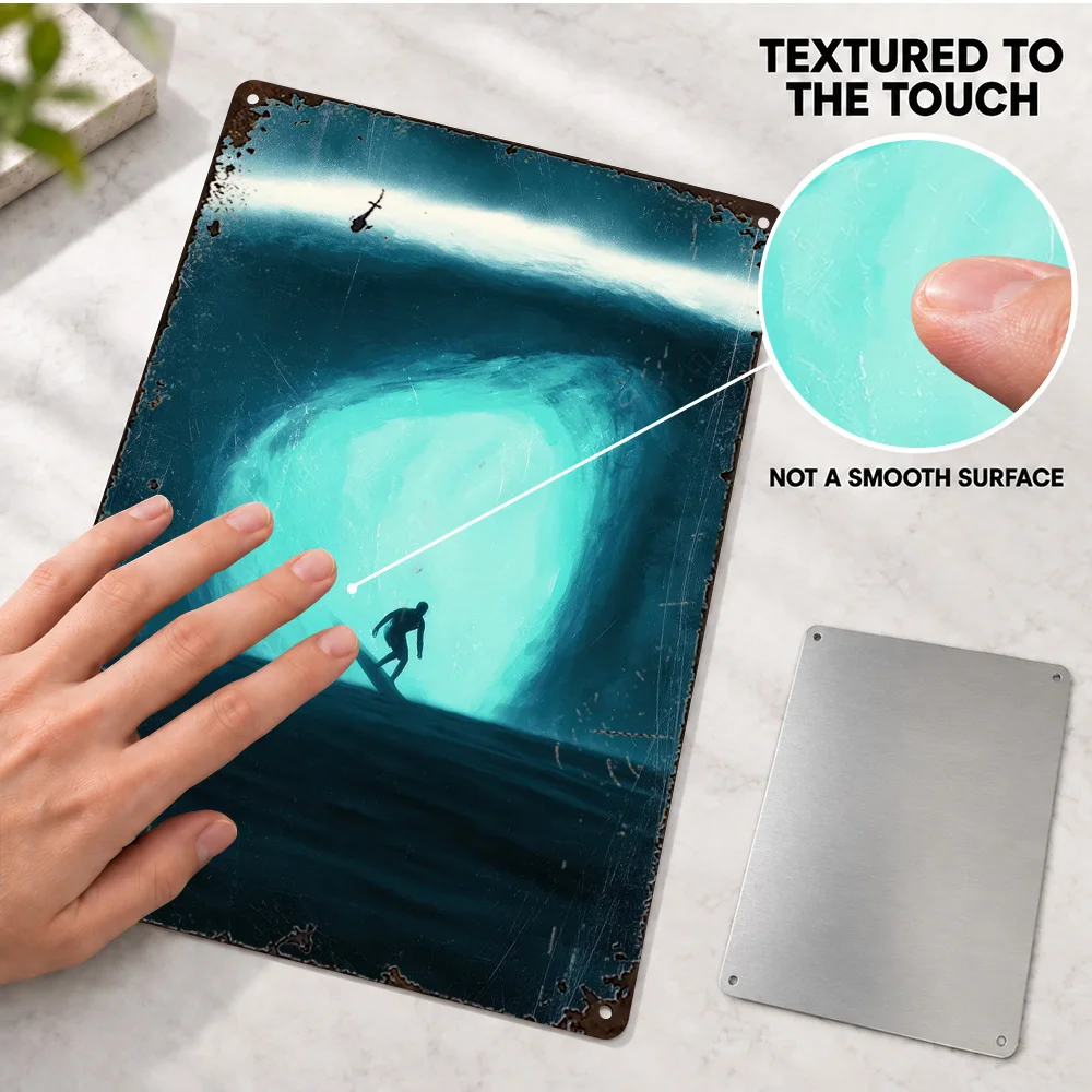 Surfer Riding A Glowing Wave Surfing Textured Metal Poster Personalized Aluminum Sign Digital Painting Wall Art For Living Room