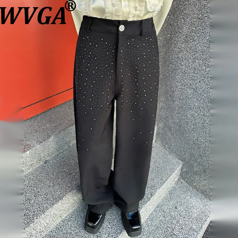 WVGA Spring Autumn New Men's Tide Trendy Personality Diamond Shiny Straight Niche Chic Casual Floor-Length Suit Pants Ins W14359