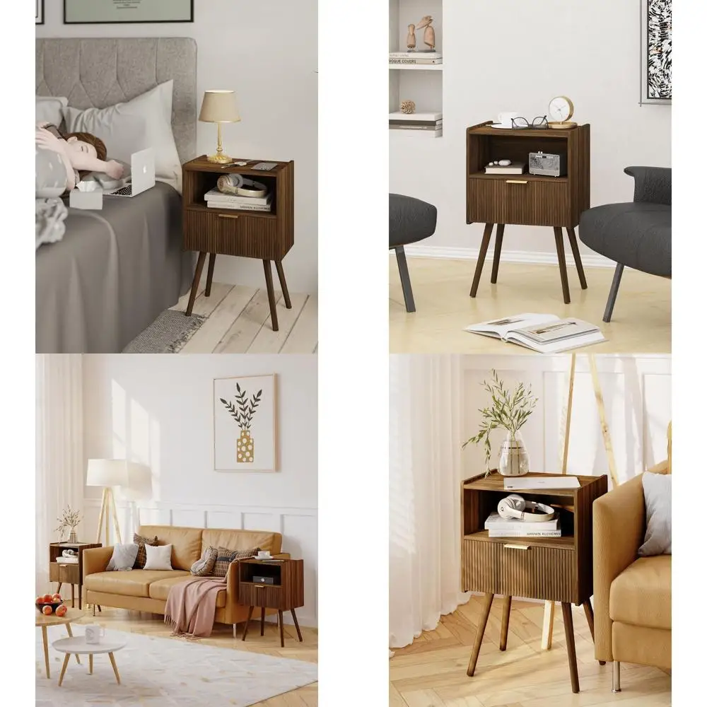 Nightstand,Modern Bedside Table with Storage Drawer and Open Wood Shelf, for Living Room, Bedroom and Small Spaces, Accent Night