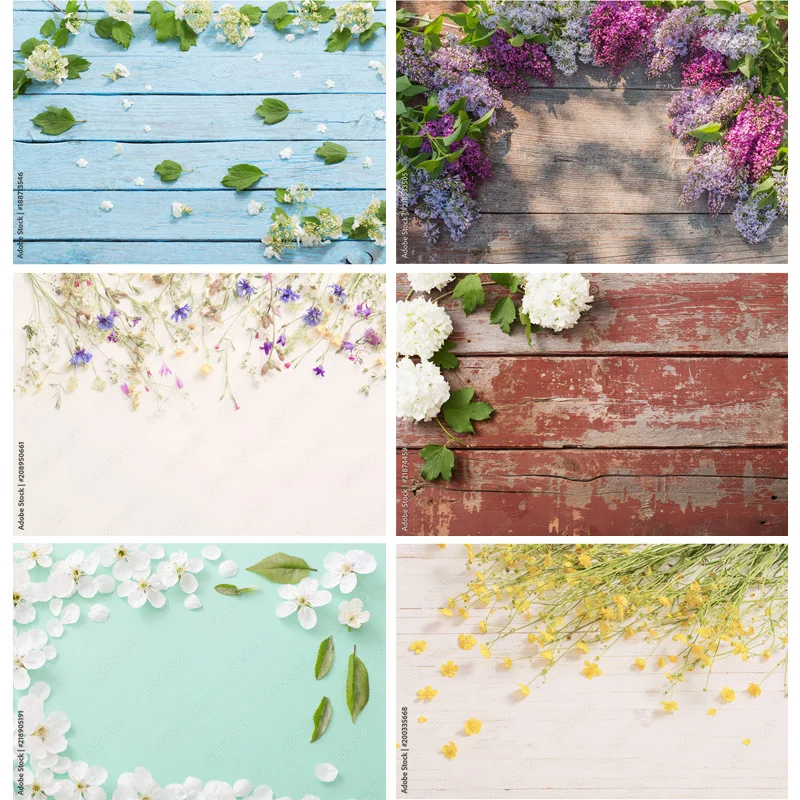 Vinyl Custom Spring Photography Backdrops Props  Flower Wood Planks Photo Studio Background 2216 PUO-03