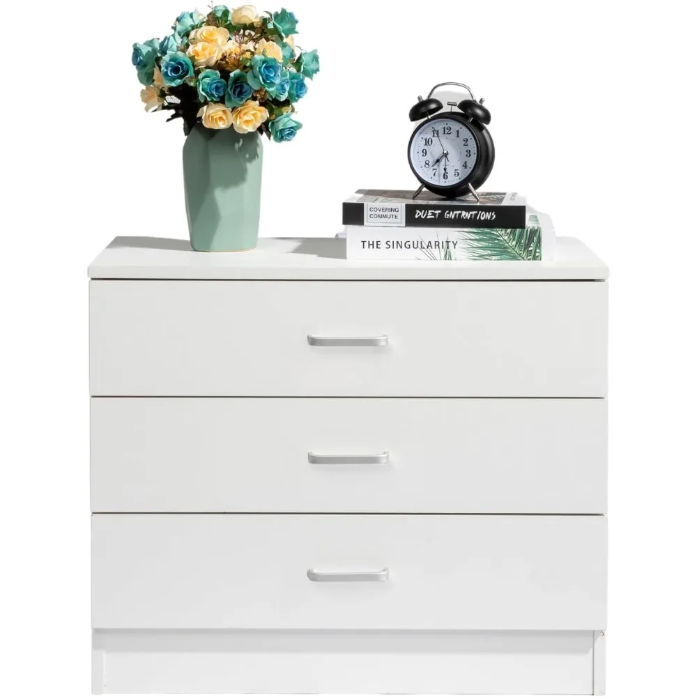 

3 Drawer White Dresser for Bedroom, Small Chests of Drawers Modern Nightstand, Dresser Chest with 3 Storage Drawers, Dressers fo