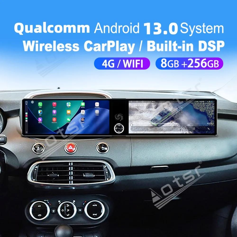 

Двойной 12,3-дюймовый экран Qualcomm Carplay Android, автомобильная мультимедийная система для Fiat 500X 2014~2019, GPS-навигация, автомобильное радио, головное устройство
