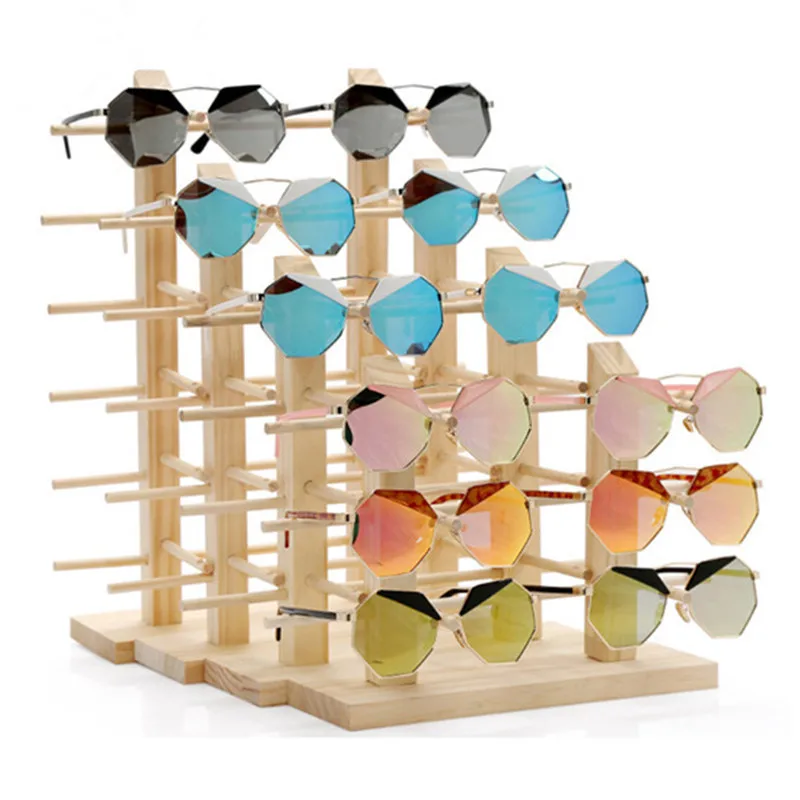 

Wood Sunglass Display Rack Shelf Eyeglasses Show Stand Jewelry Holder Multi Pairs Glasses Showcase for Store Display