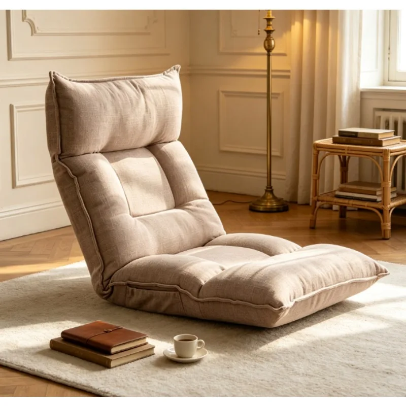 Lazy Floor Sofa with Back Support, Portable Lounge Chair for Bed & Tatami, Comfy Seat for Balcony & Bay Window, Strong Fabric