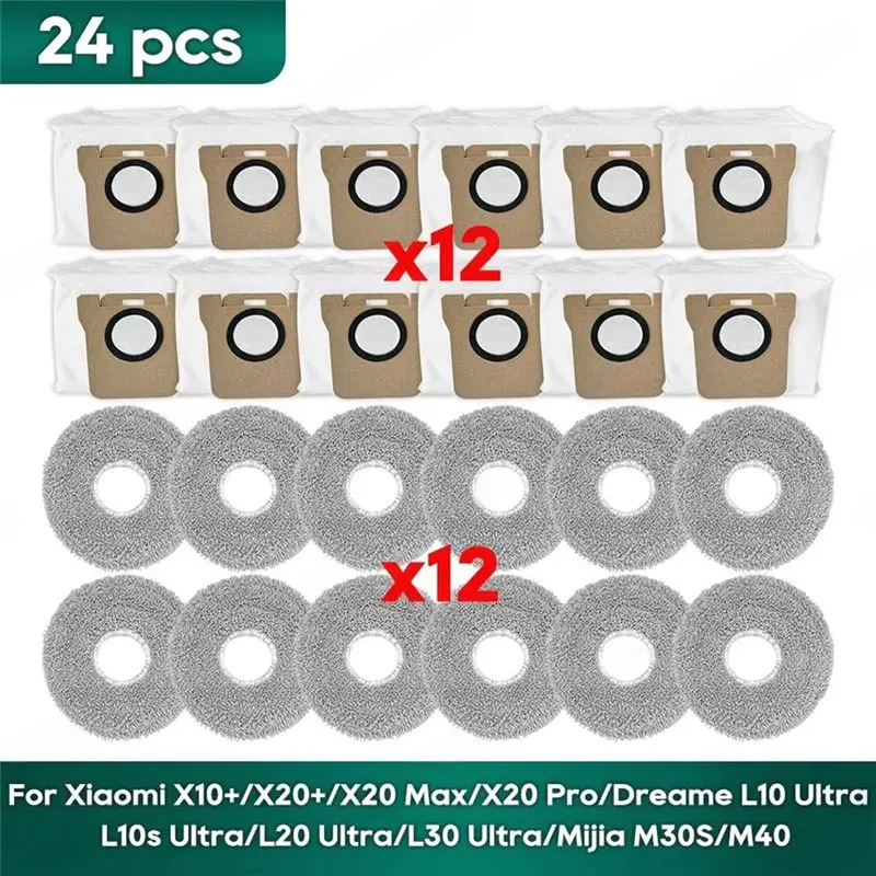 

Набор из 24 сменных салфеток и мешков для пыли N89R для моделей Xiaomi X20 Plus, X20 Max, X10+ и Dreame L10, L20, L30 Ultra