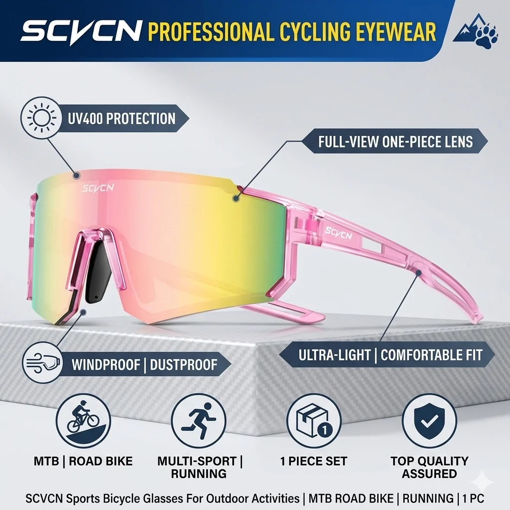 

Cycling Sunglasses SCVCN One Piece Sports Bicycle Glasses Windproof UV400 Eyewear For Outdoor MTB Road Bike Running 1 Piece
