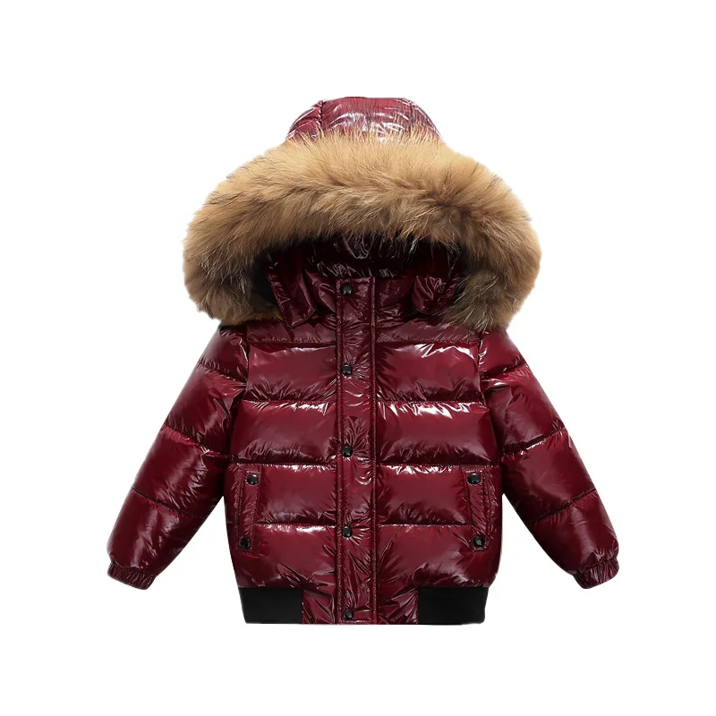 KIDCRKJ 2-10Y Children Genuine Down Jacket Kids Large Fur Collar Thick Boys Girls Warm Jacket Waterproof Teenagers Winter Coat