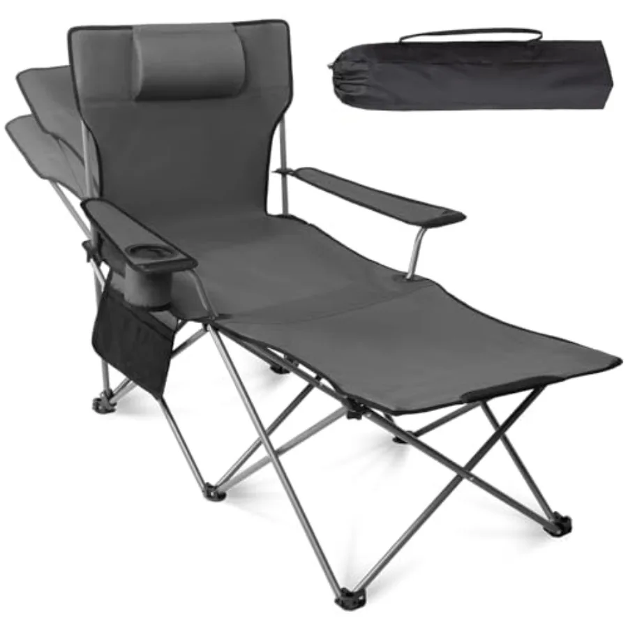 

Reclining Beach Chair, Adjustable 90-135° Backrest Camping Lounge Chairs for Adults, 6-Legged Folding Chair with Feet Rest and