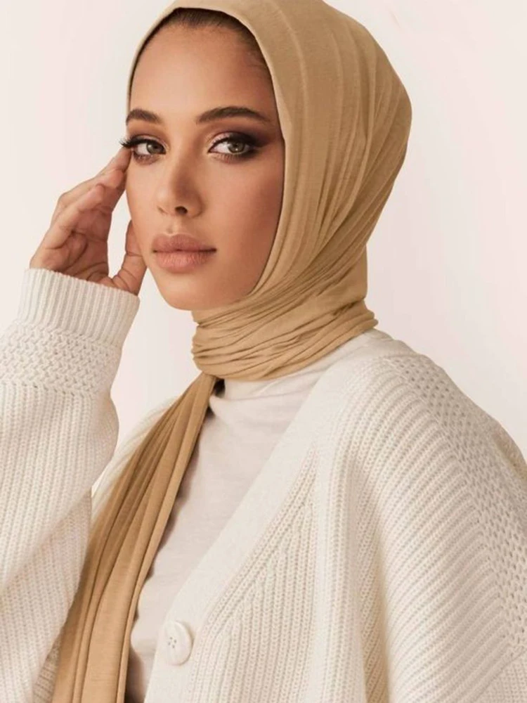 Fashion Jersey Hijab Scarf Long Muslim Shawl Plain Soft Turban Tie Head Wraps For Women Africa Headband