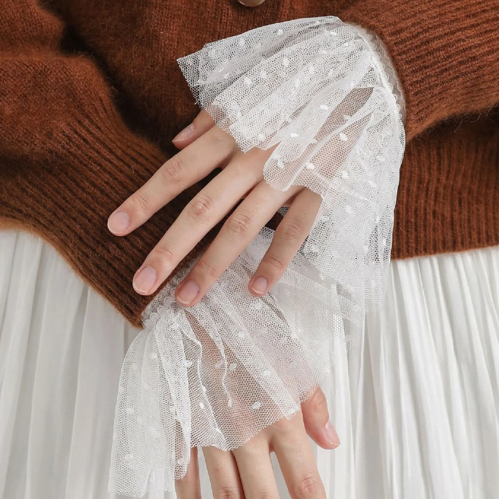 

1 пара кружевных манжет для запястий, женские элегантные изысканные съемные декоративные рукава, мягкие шифоновые сетчатые манжеты для платьев и футболок