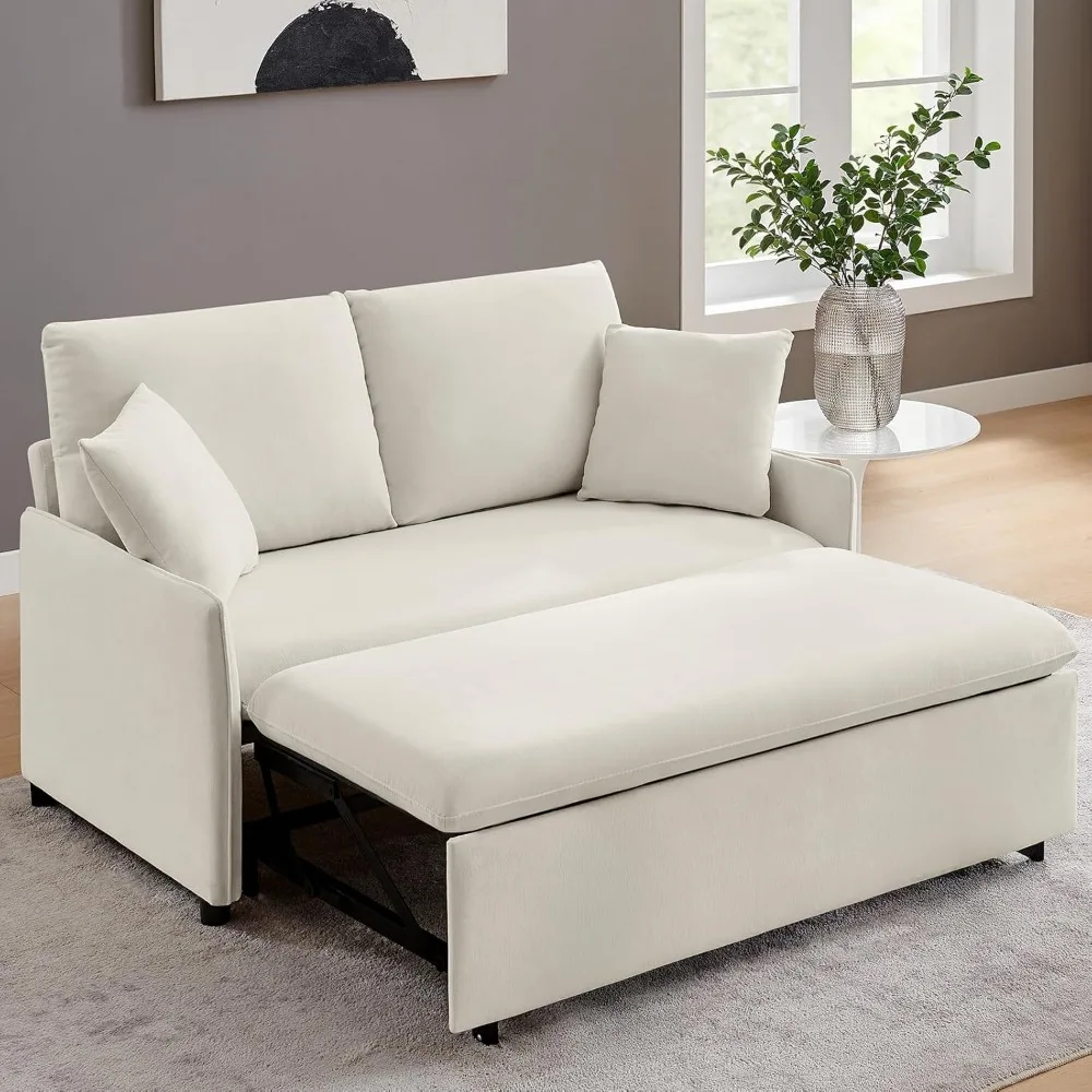 

55" 3-in-1 Convertible Sleeper Sofa Bed with Adjustable Backrest - Soft Chenille Futon Couch for Living Room, Office & Apartment