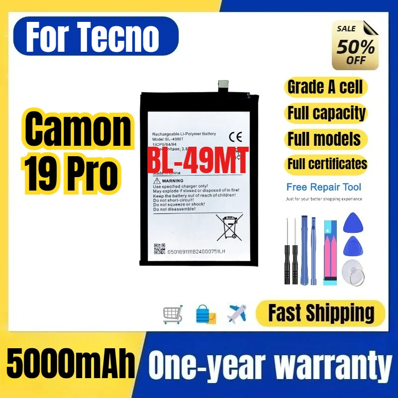 BL-49MT for Tecno Camon 19 Pro Phone Battery  0 Cycle High Quality High Capacity Replacement Bateria Grade A Cell with Tools