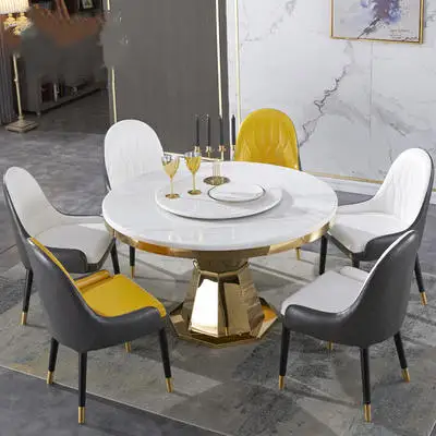 Hot Large Shine Gold Frame Mirror Round Marble Top Metal Dining Table For Dining Room Furniture