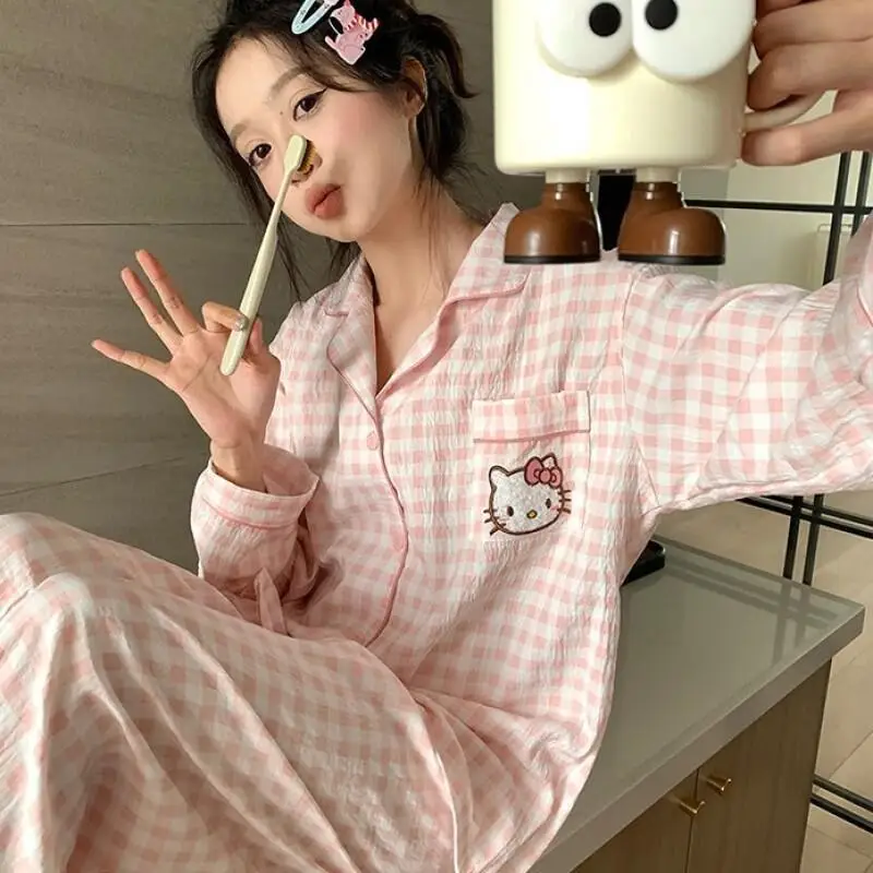 

Sanrio Hello Kitty Pajama Set Women Spring Autumn New Long Sleeve Long Pants Soft Cloud Cotton Students Homewear Sweet Cute Hot
