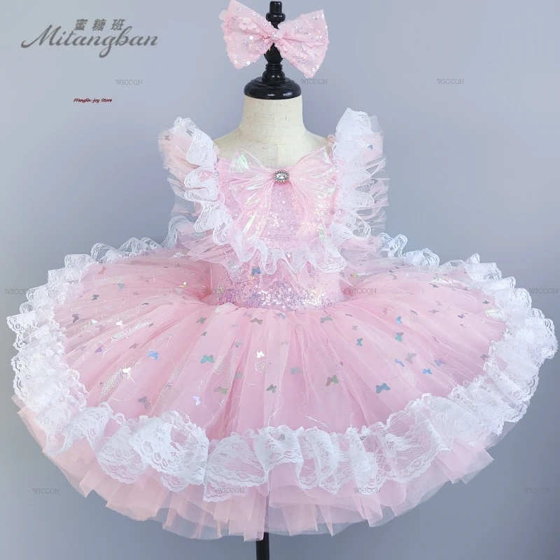 

Toddler Sequined Fancy Colorful Ballet Tutu Dress Girls Dance Costumes Children Ballerinas Kids Ballroom Lace Performance Outfit