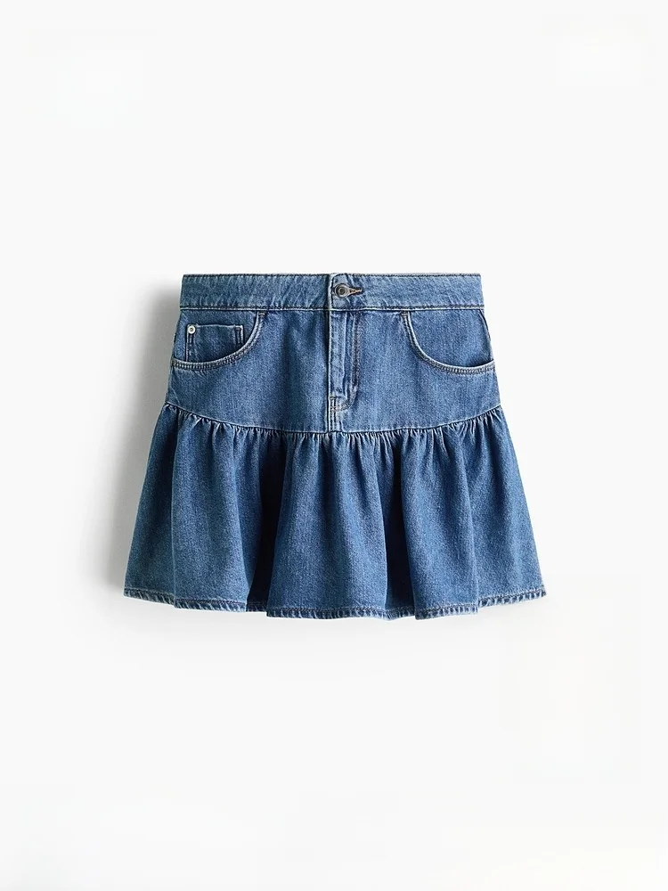 

Spring New Women's Bell Bot Denim Skirt Slim Fit mid Waist Cotton Fabric H&M 322254 Ladies Faion f Body Skirts