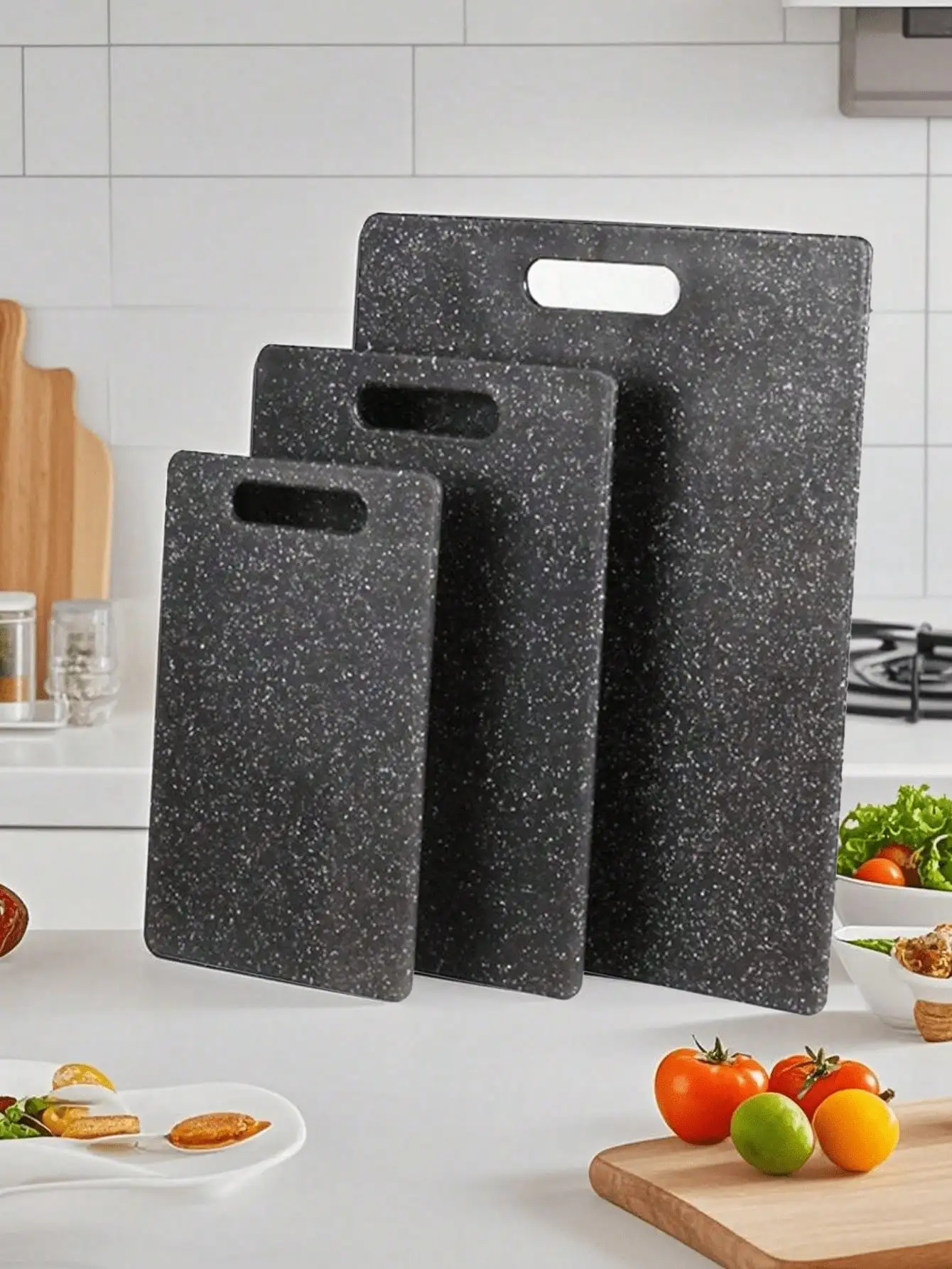 Juego de tabla de cortar con patrón de mármol (1/3 piezas) – Tabla de preparación de cocina multifuncional para separación cruda/cocida, frutas y comidas infantiles