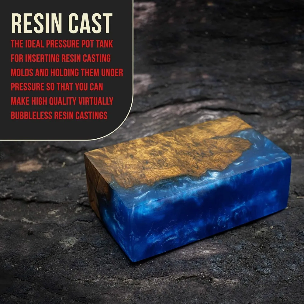 

Усиленная стальная емкость для эпоксидной смолы объемом 10 галлонов с крышкой на защелках, колесами и манометром