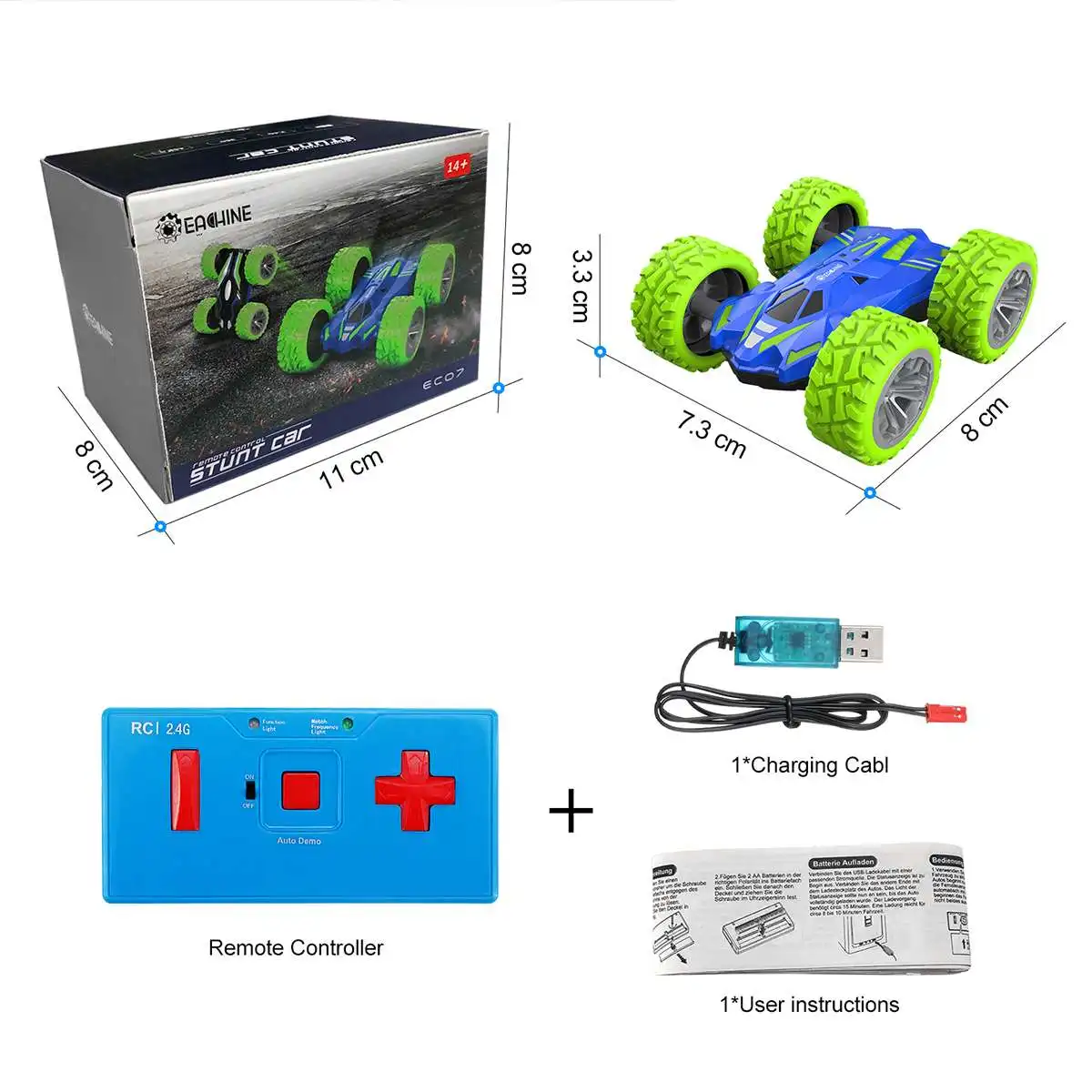 Mini coche teledirigido de doble cara para niños, juguete de 2,4G, 4 canales, 360 grados, todoterreno, Control remoto