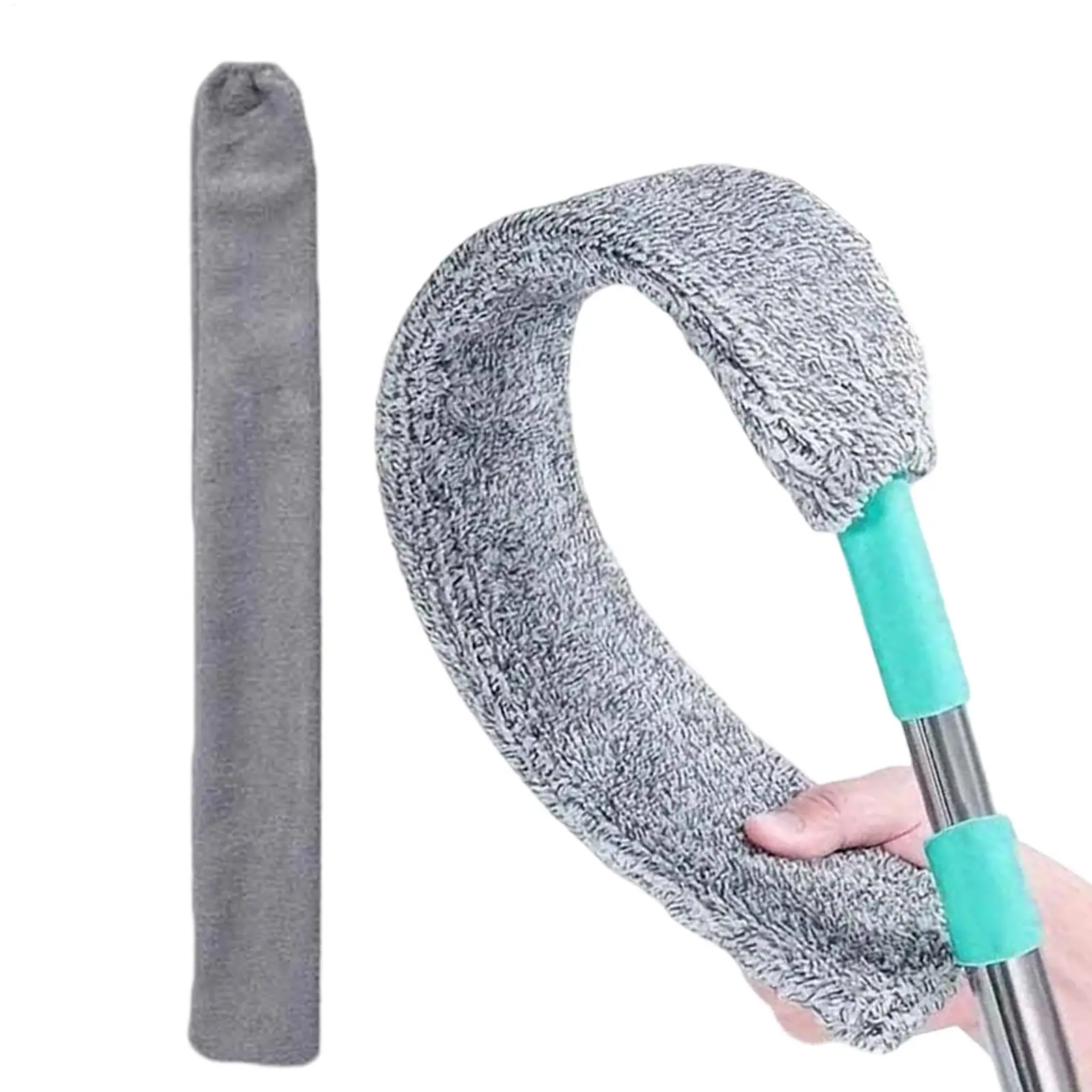 Plumero plano retráctil de mango largo, plumero de microfibra debajo del aparato, herramienta de limpieza para el hogar, apartamento, muebles de suelo de oficina