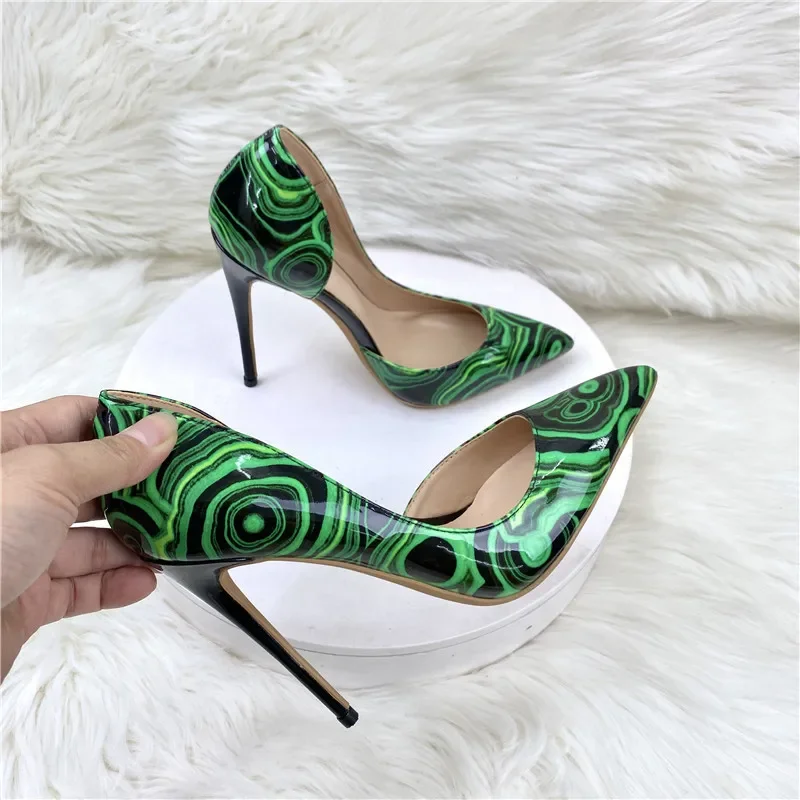 

2018 Green color pointed toe lady pumps pu leather shallow woman High-heeled pumps sexy slip-on wedding women shoes party shoes