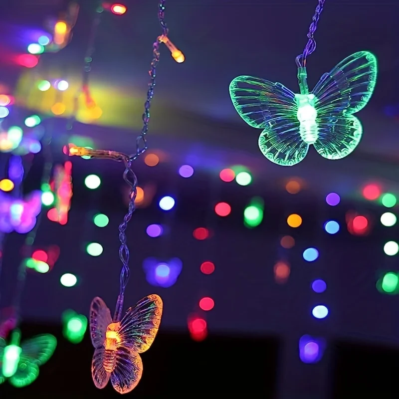 96 LED Butterfly Curtain String Lights 3.5m USB Powered with Remote Control 8 Modes for Home Bedroom Wedding Party Decoration