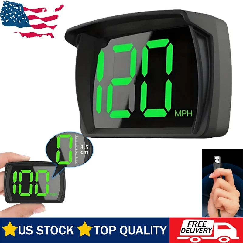 Plug and Play GPS HUD Speedometer with Ultra Bright Large Font Display for Car Truck Motorcycle Digital MPH KMH Odometer Over Speed Alarm Auto On Off Universal Dashboard Projector Accessory