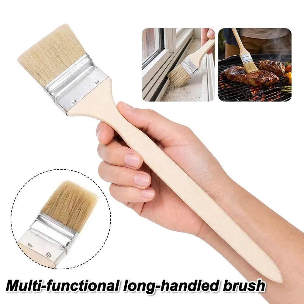 New Long Handle Marine Paint Brush Mixed Pig Mane Hair Solid Wood Handle Clean Brush Elbow Shape Painting Tool Arts Crafts
