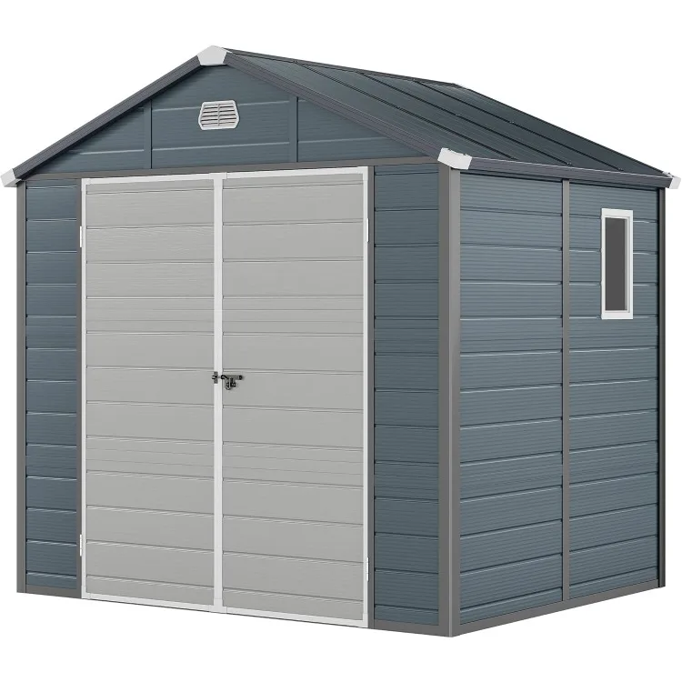 

8x6.2FT Outdoor Resin Storage Shed w/o Floor, All-Weather Plastic Shed with Lockable Doors, Window & Vents, Plastic Tool Shed