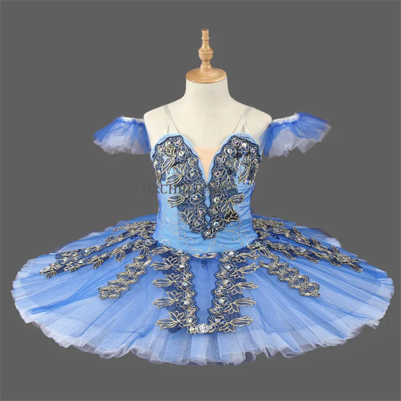 고품질 사용자 정의 크기 12 레이어 어린이 소녀 전문 발레 투투 블루 로브 femme