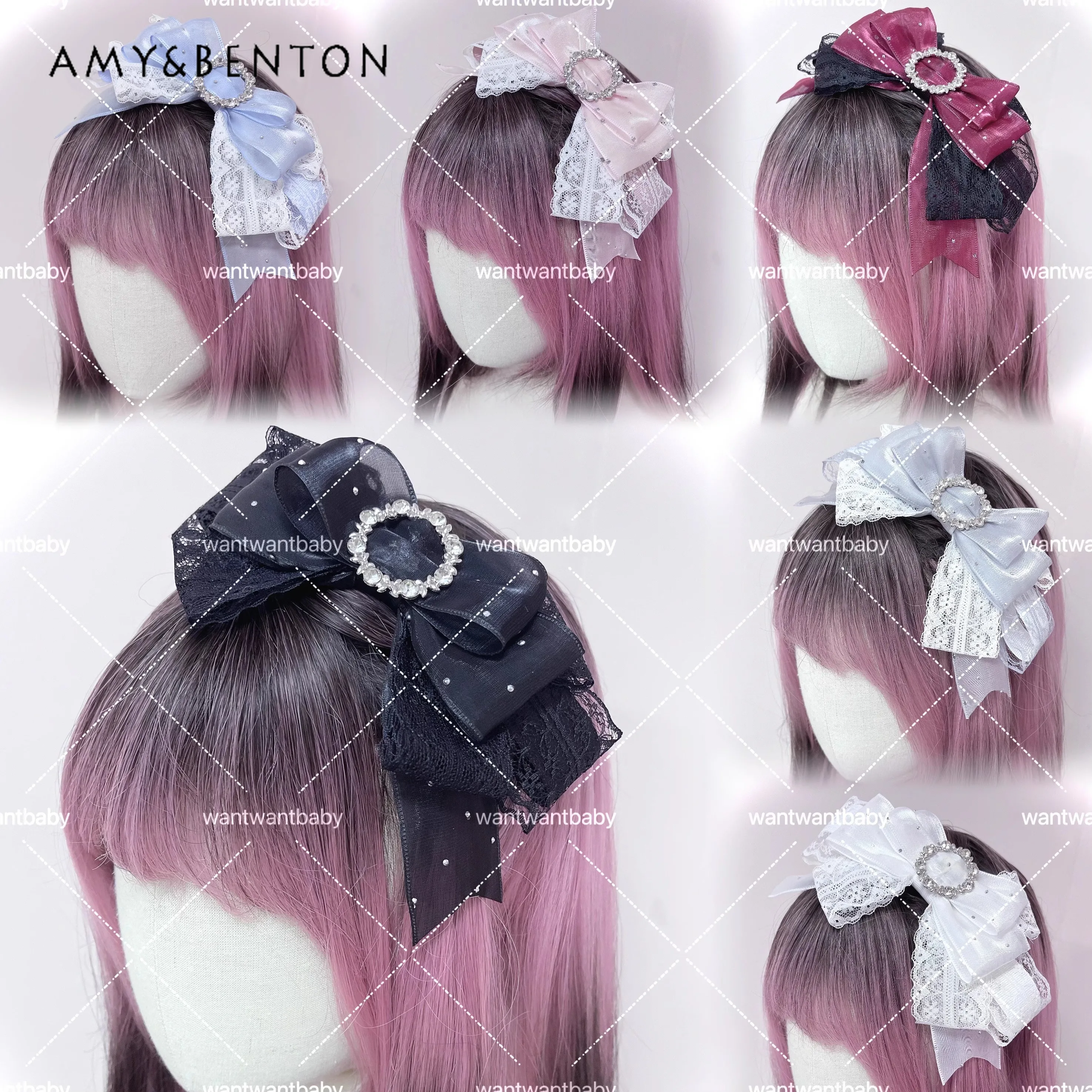 

Bow Rhinestone Lolita Headbands for women Japanese Sweet Girl Cute Heavy Industry Headband Mine Mass Production Hair Accessories