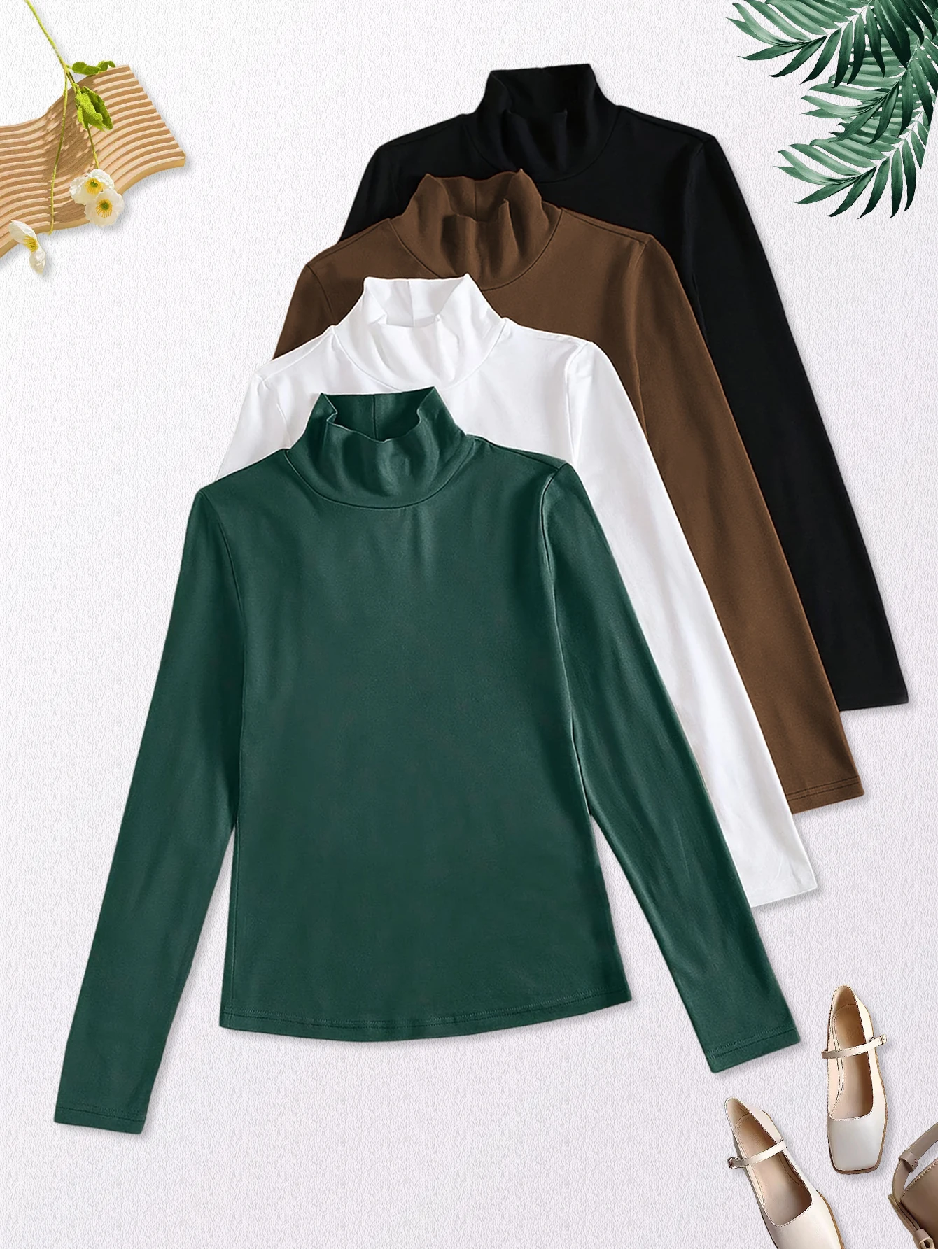 

Four-piece set of pure color casual T-shirts in high demand in Europe and America during autumn and winter