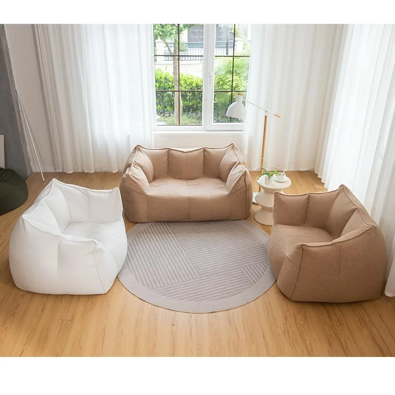 Custom Modern European Design Teddy Velvet Bean Bag Soft Single And Double Chair With Sponge Filled Lazy Sofa