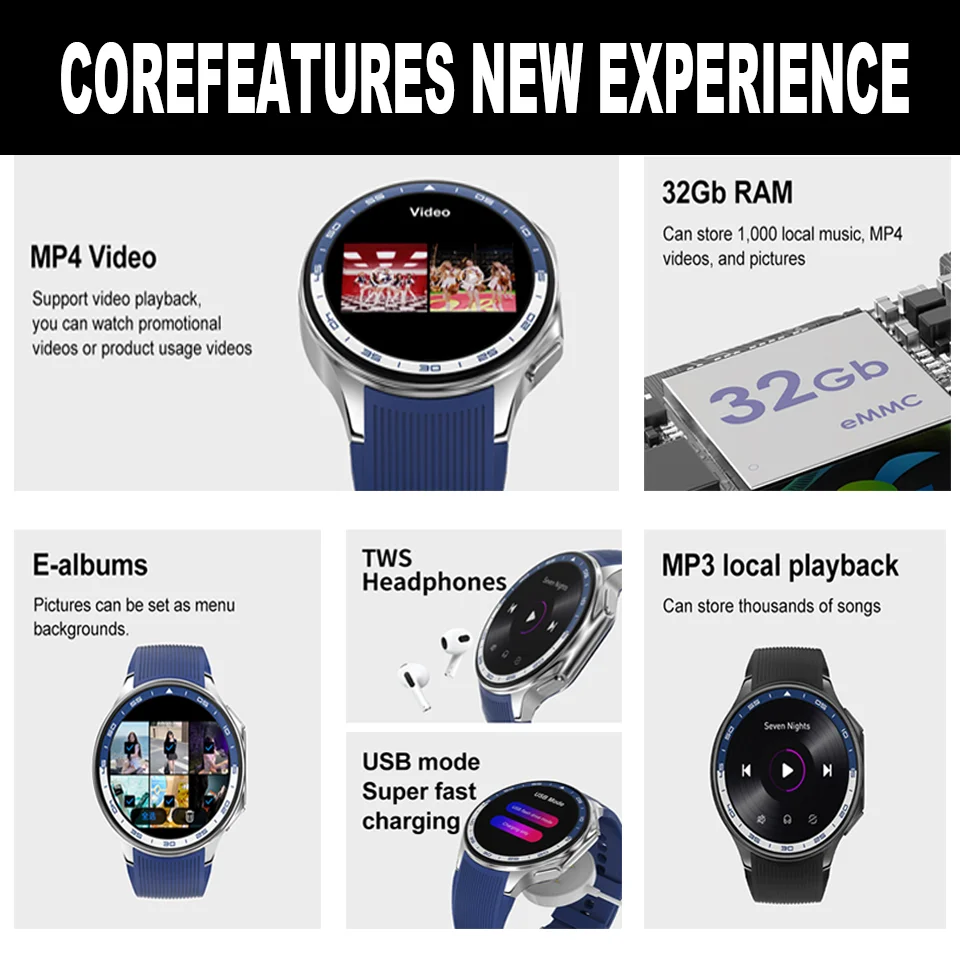 2024 New DT WATCH X Smart Watch Waterproof 4GB MP4 Player Album BT Call AMOLED Men's Smart Watch Multi-sport Mode Women's Watch