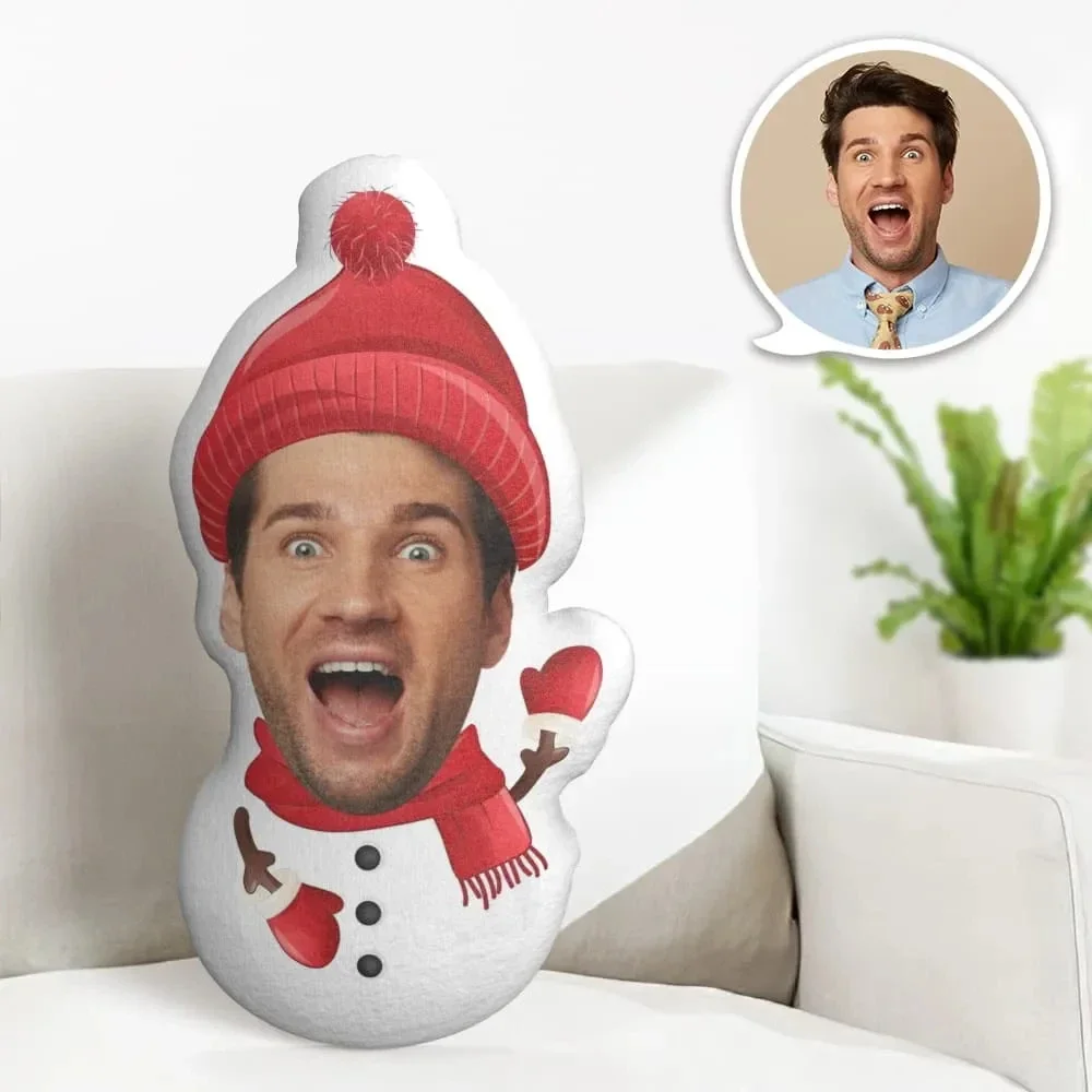 Neues individuelles Gesichtskissen, personalisiertes Fotokissen, fetter Schneemann, MiniMe-Kissen, Geschenke für Weihnachten
