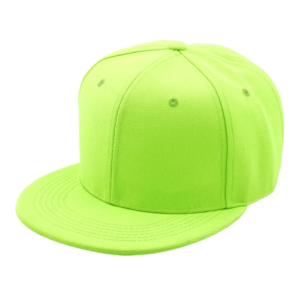 Neon Yellow Green Men's Flat Brim Snapback Hat Women Plain Baseball Cap Fluorescent Orange Bright Hip Hop Hat