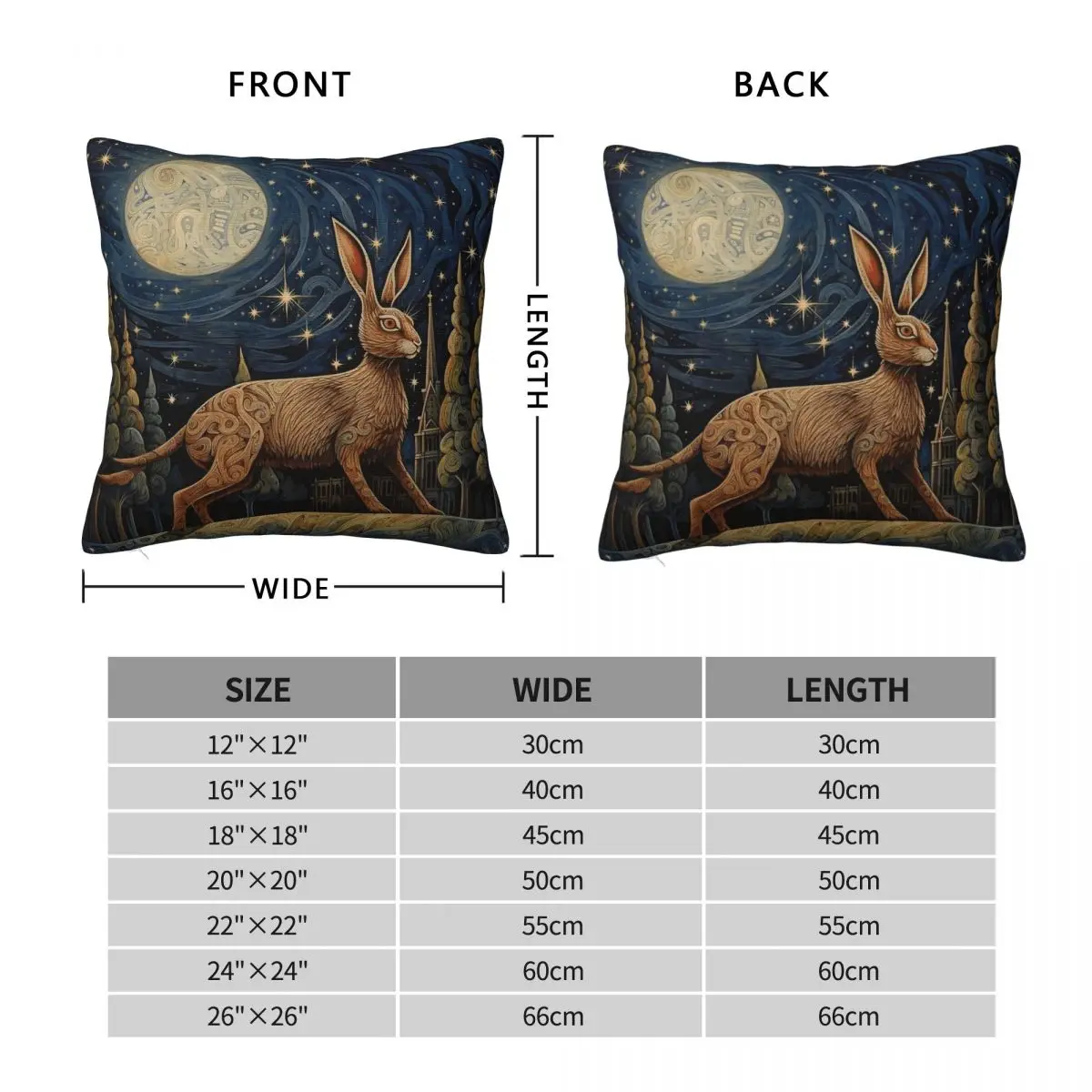 Hare Pagan Moon Animal Square Pillowcase Polyester Linen Velvet Creative Zip Decorative Throw Pillow Case Room Cushion Cover
