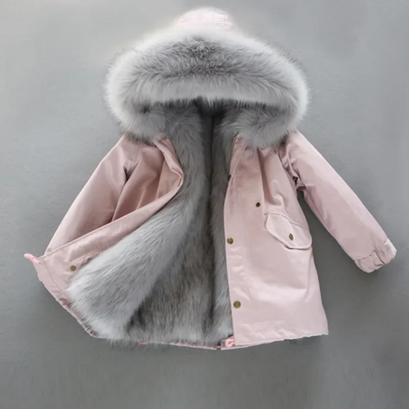 

-30 Degrees Hoodie Jacket Girls Thick Warm Fur Children's Winter Coat Long Parka Boys Windproof Teenager Kids Snowsuits Clothes