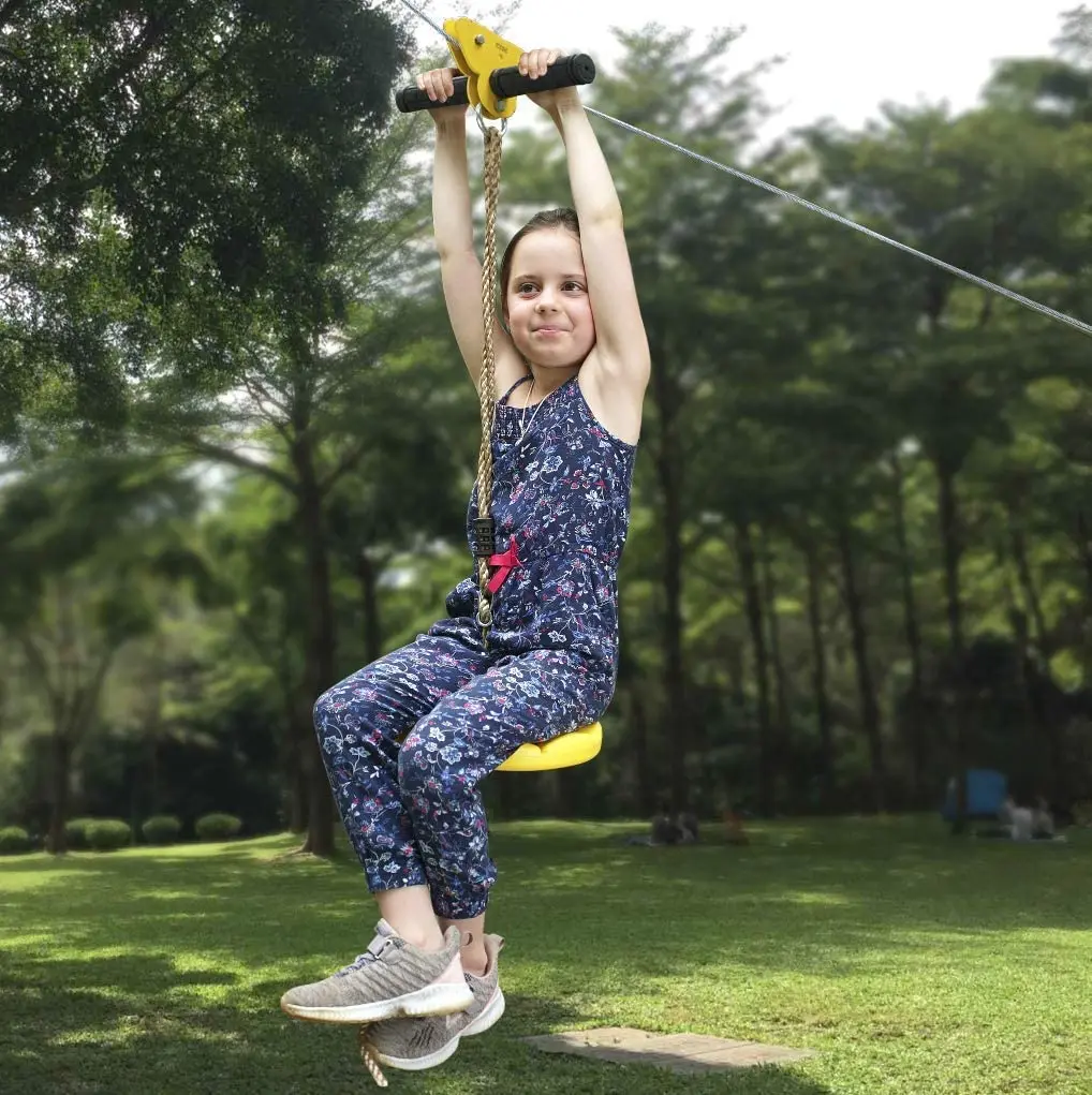 CTSC 95 Foot Kids Seated Backyard Zip Line Kit Cable Pulley Super Fun Toy Enjoy For Outdoor Adventure And Family